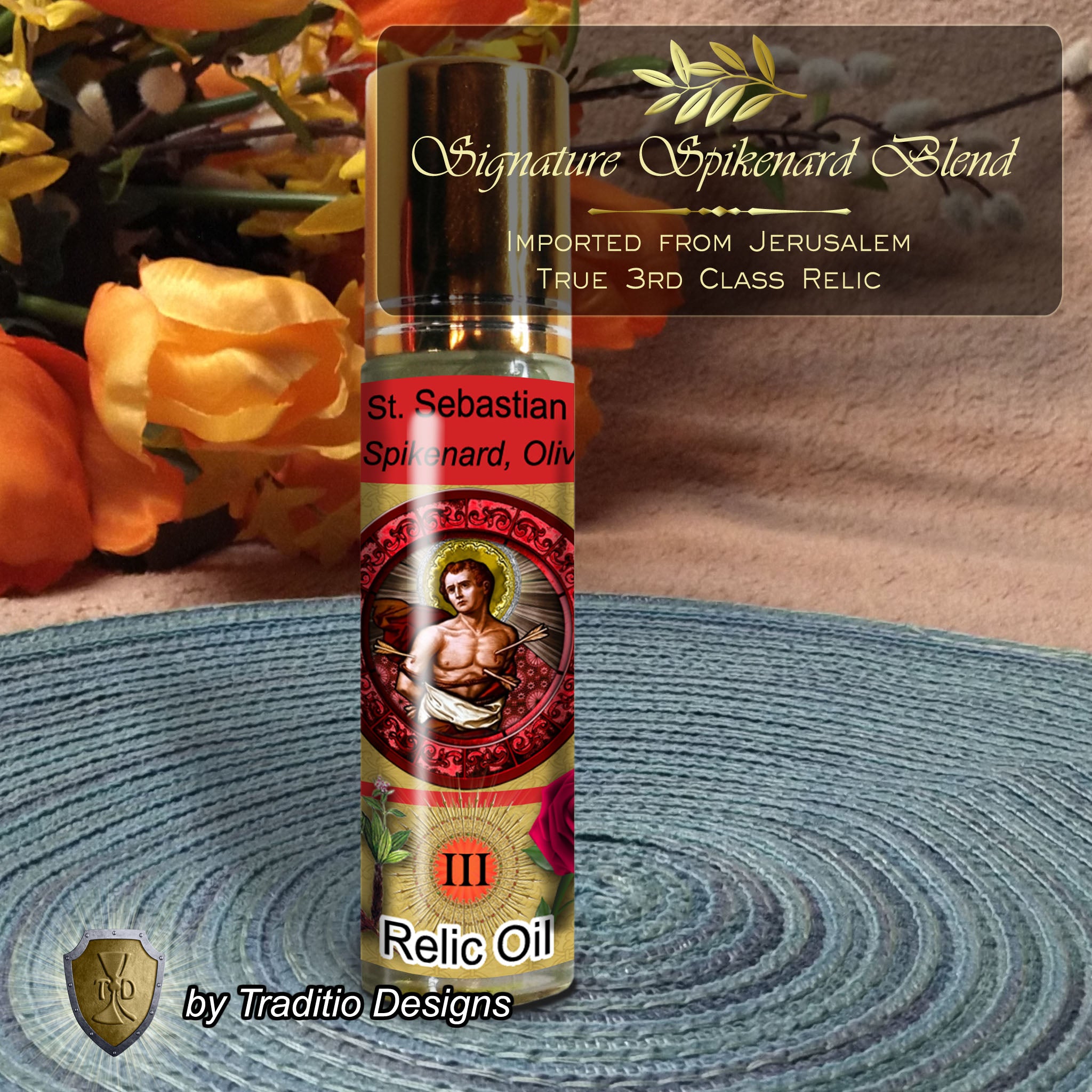 St. Sebastian Relic Anointing Oil | Athletic Injuries, Puncture Wounds & Back Pain | Oil or Card Set