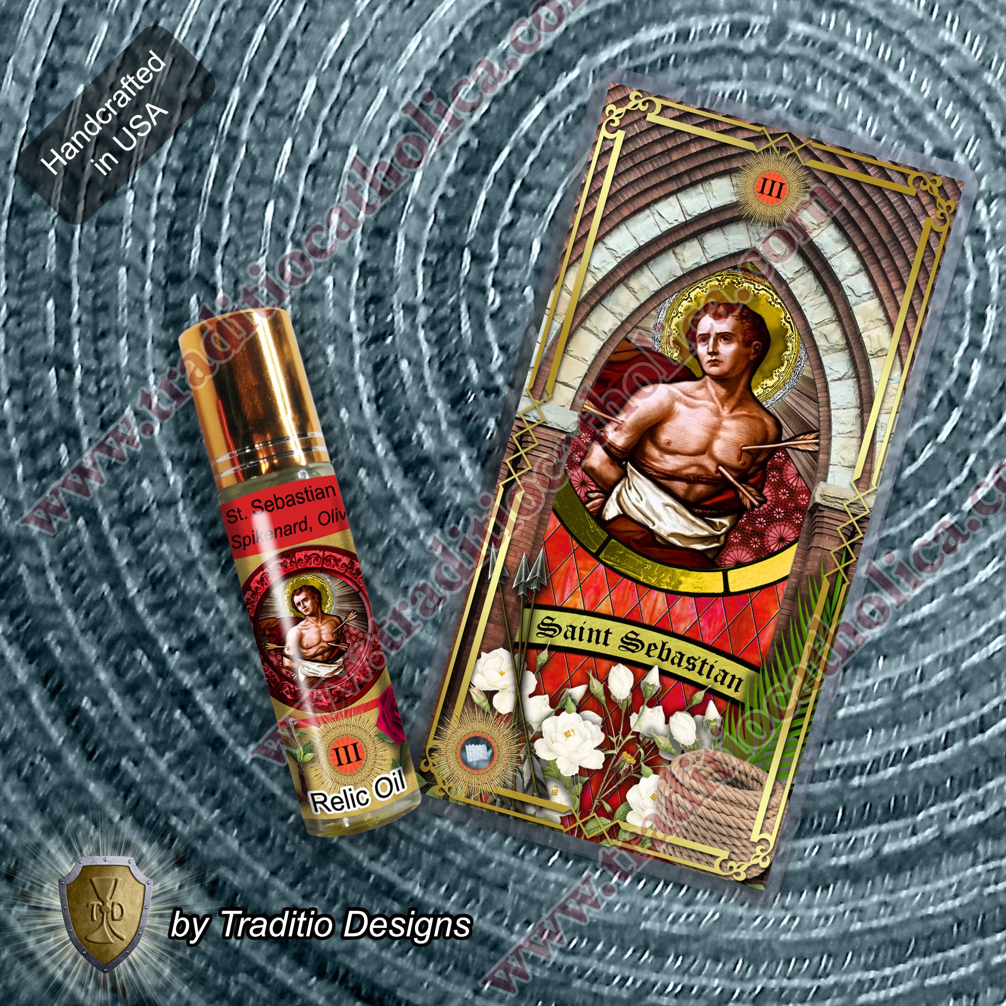 St. Sebastian Relic Anointing Oil | Athletic Injuries, Puncture Wounds & Back Pain | Oil or Card Set