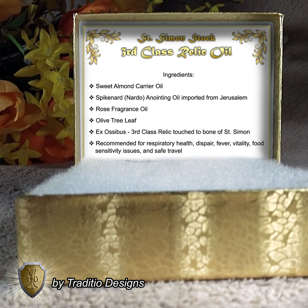 St. Simon Stock Relic Anointing Oil | Respiratory Health, Food Sensitivities & Vitality | Oil or Card Set