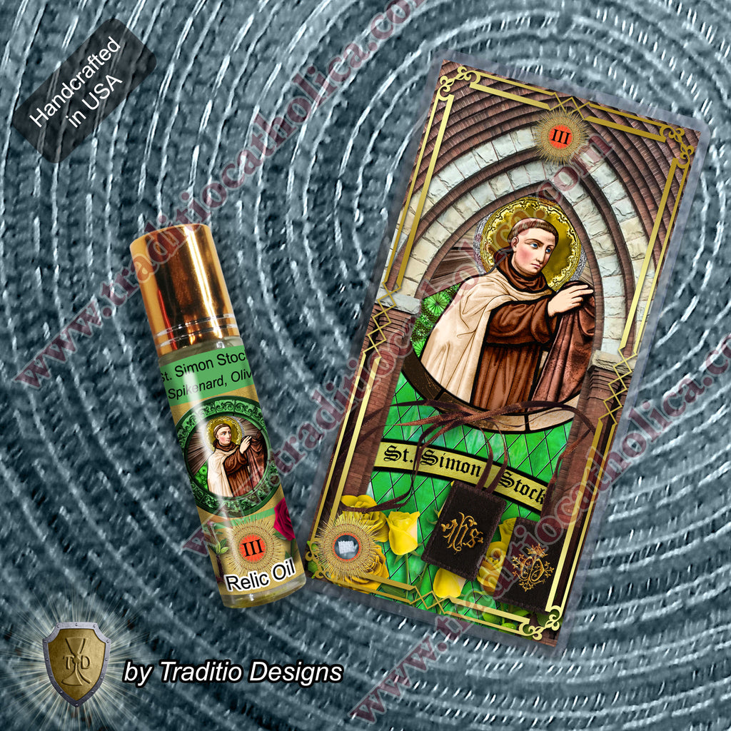St. Simon Stock Relic Anointing Oil | Respiratory Health, Food Sensitivities & Vitality | Oil or Card Set