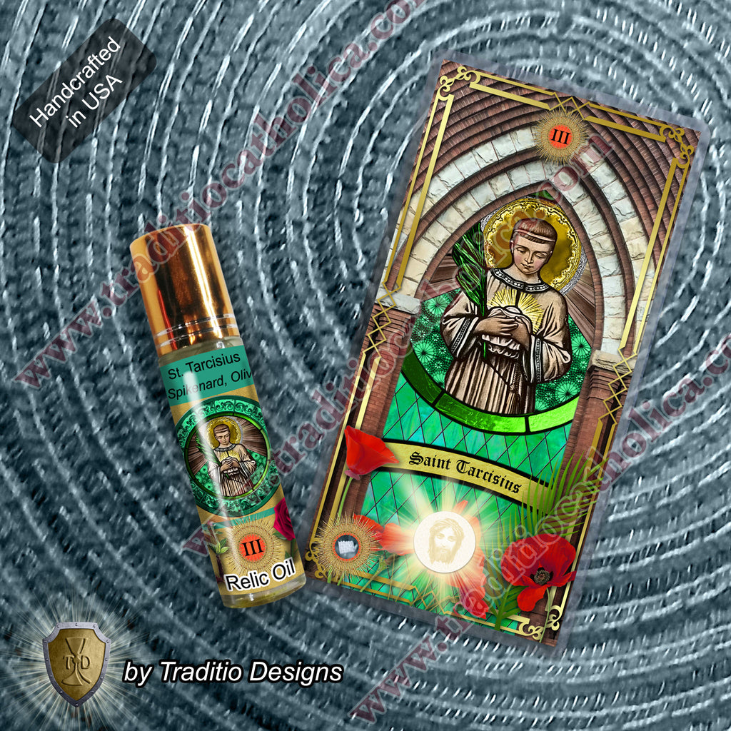 St. Tarcisius Relic Anointing Oil | Internal Bleeding, Heart & Lung Healing | Oil or Card Set