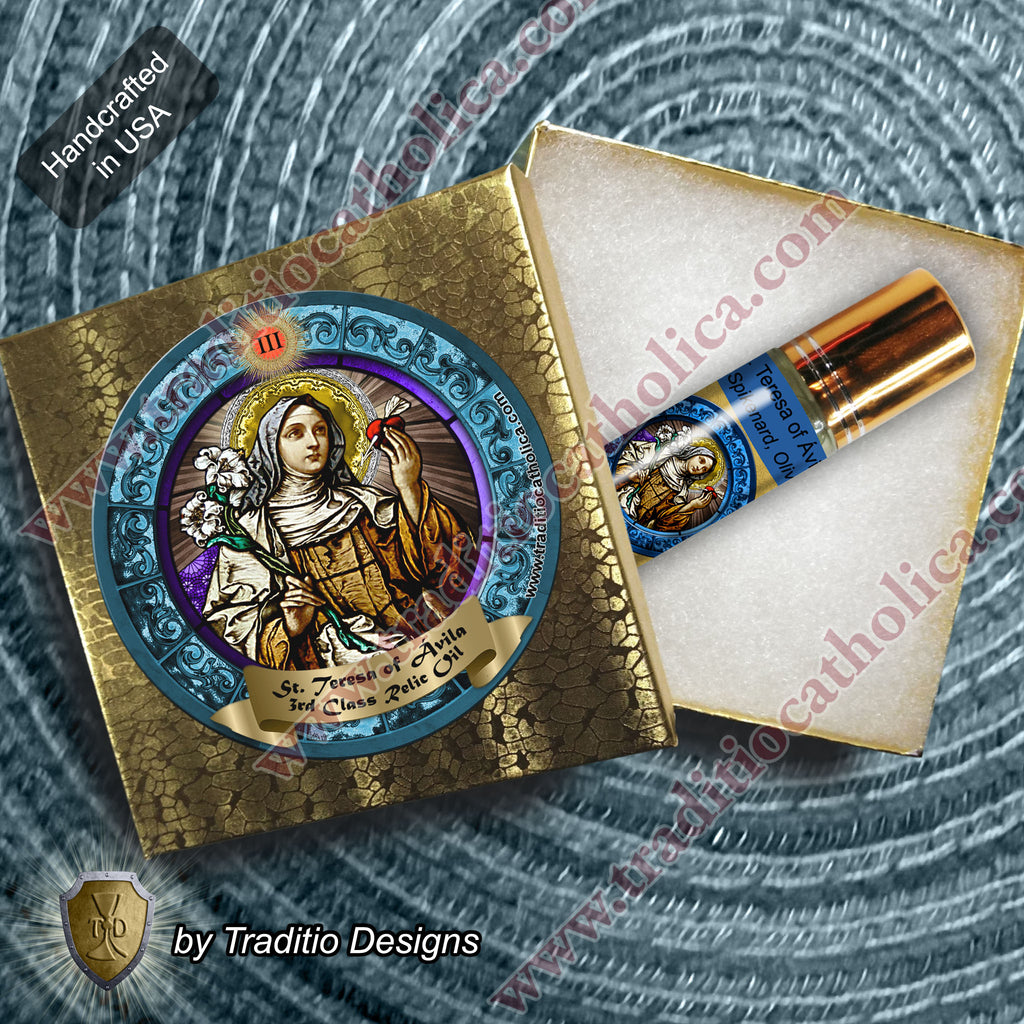 St. Teresa of Ávila Relic Anointing Oil | Headaches, Cardiac Conditions & Digestive Ailments | Oil or Card Set