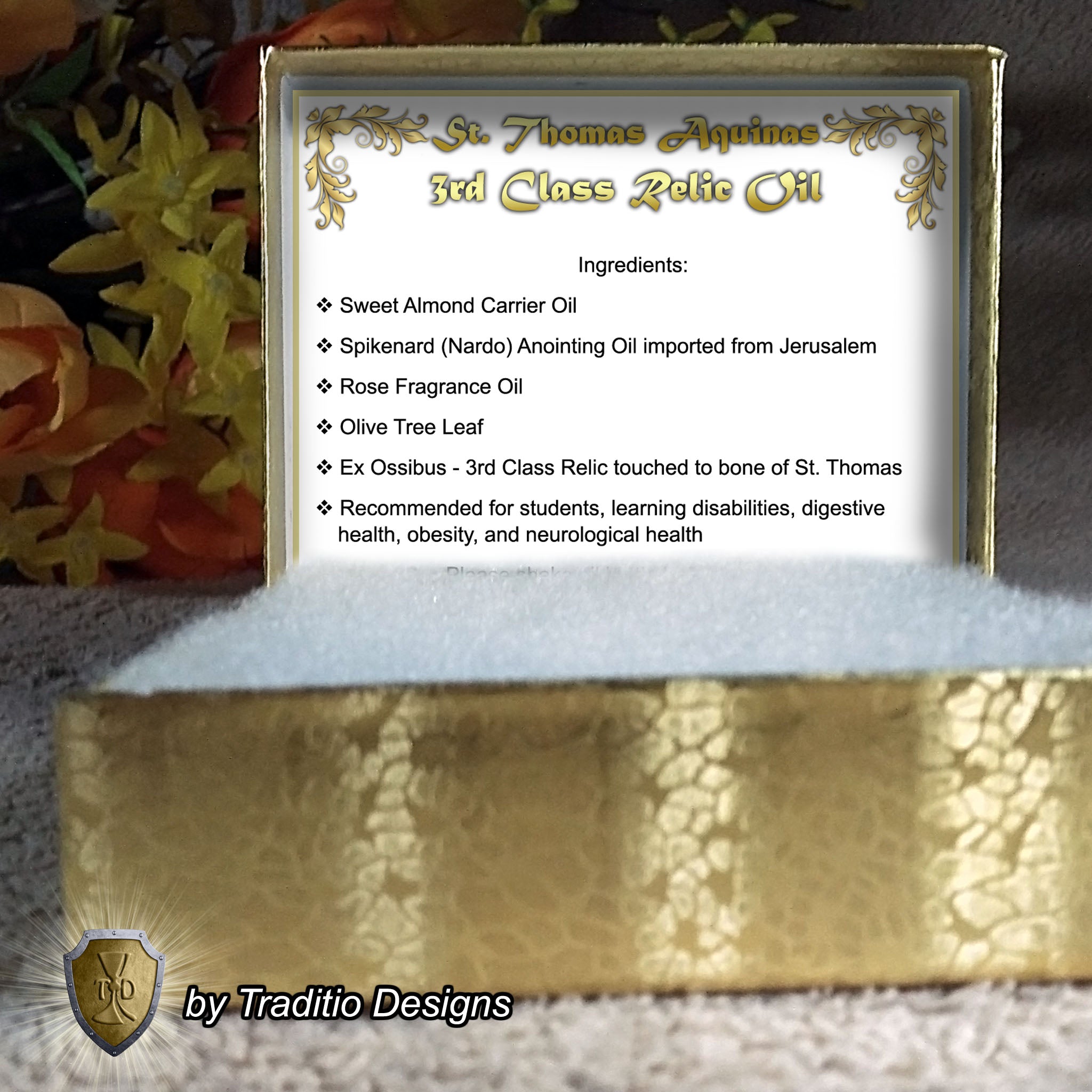 St. Thomas Aquinas Relic Anointing Oil | Learning Disabilities, Neurological Health & Digestion | Oil or Card Set