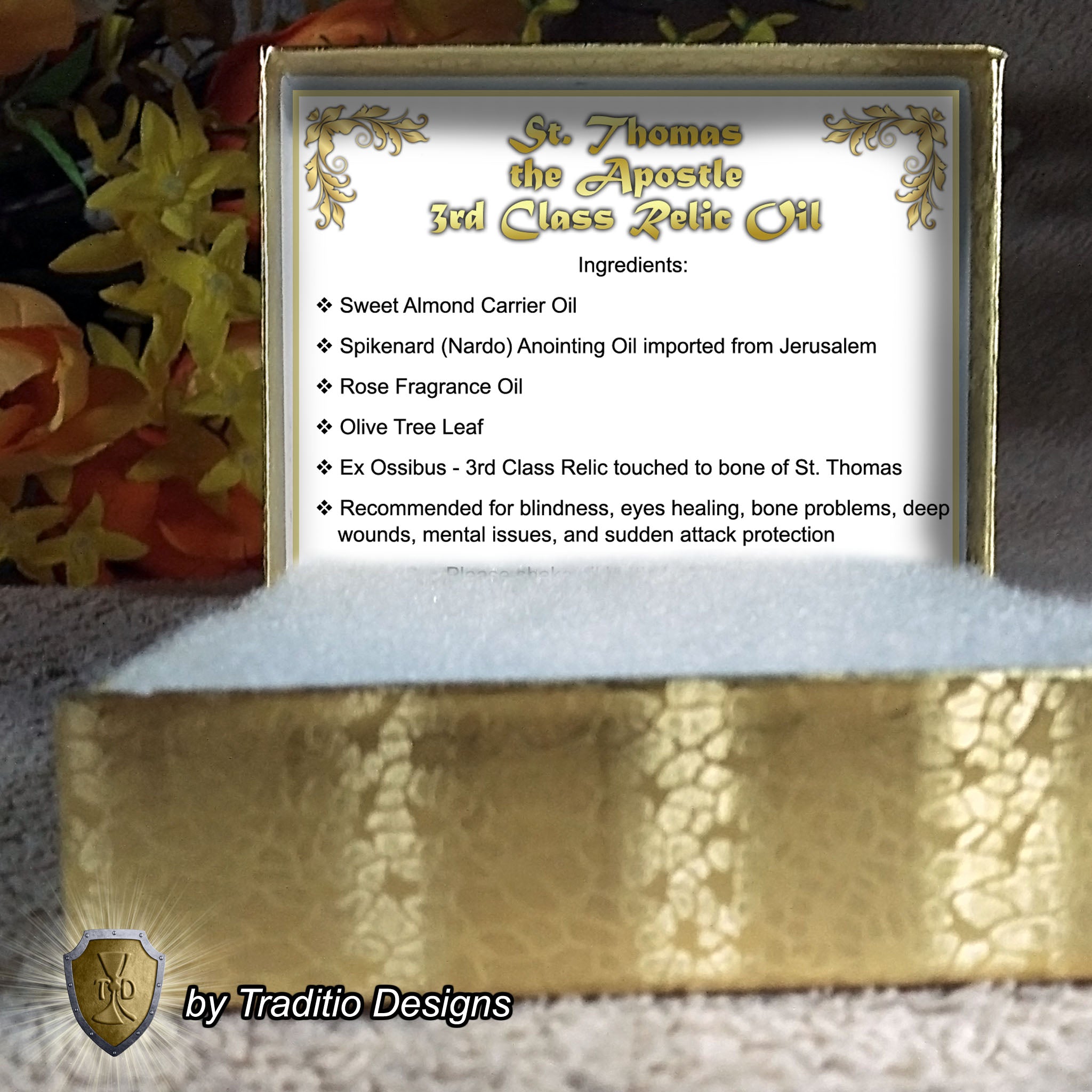 St. Thomas the Apostle Relic Anointing Oil | Eye Healing, Deep Wounds & Bone Problems | Oil or Card Set