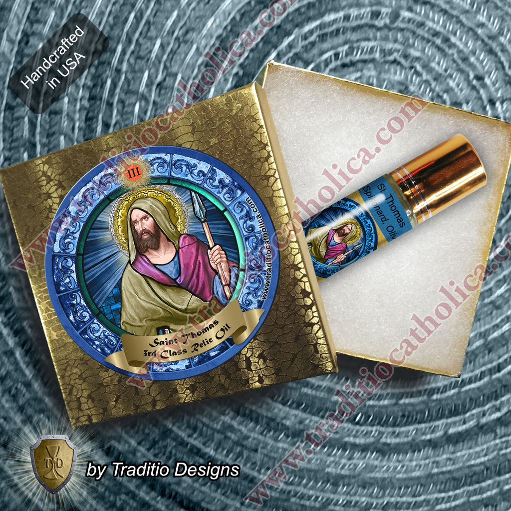 St. Thomas the Apostle Relic Anointing Oil | Eye Healing, Deep Wounds & Bone Problems | Oil or Card Set