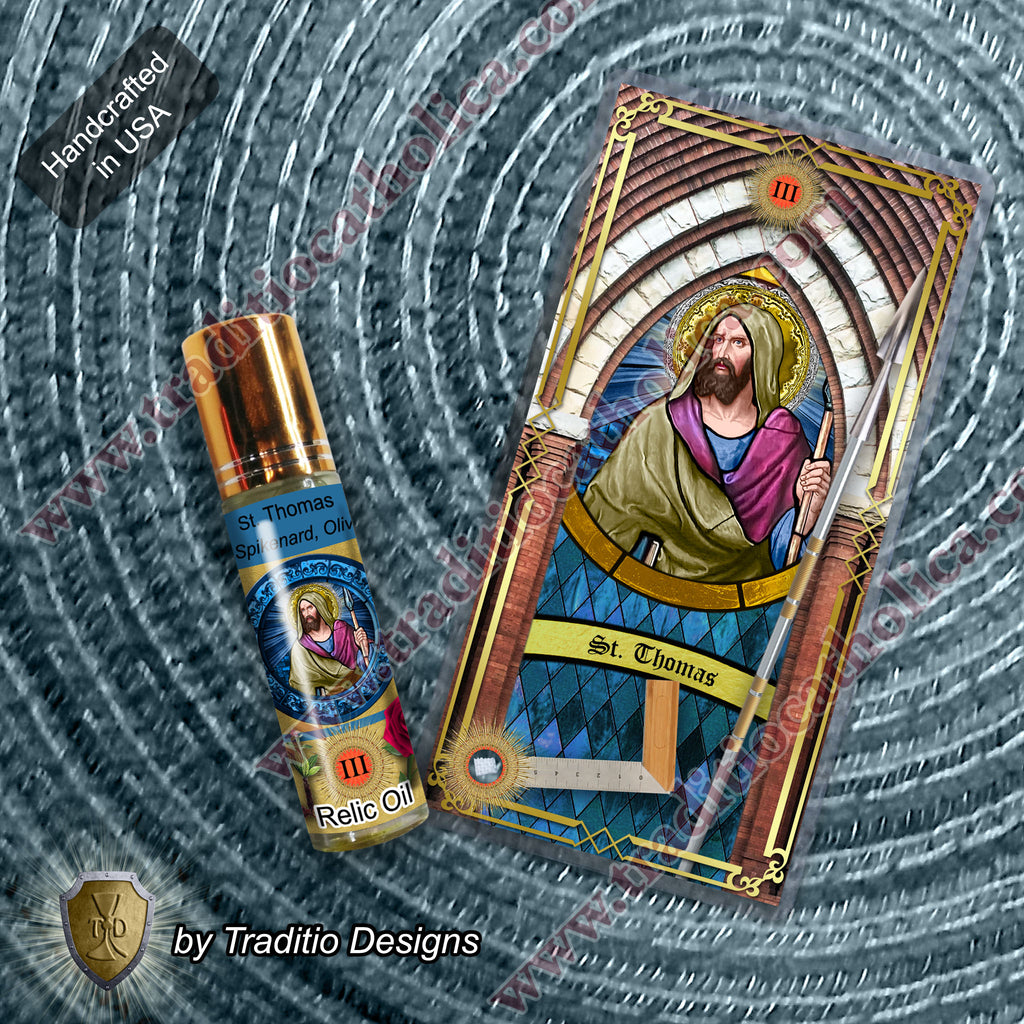 St. Thomas the Apostle Relic Anointing Oil | Eye Healing, Deep Wounds & Bone Problems | Oil or Card Set