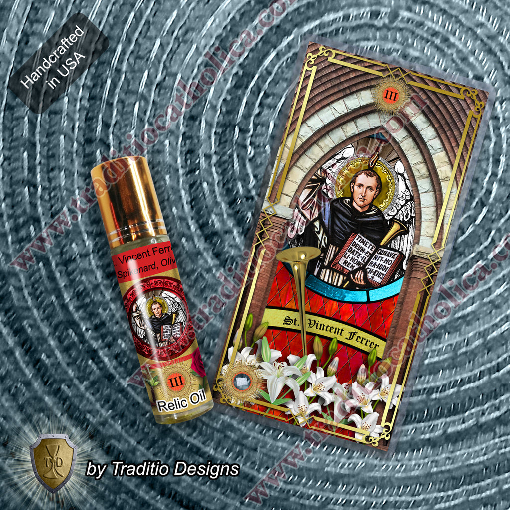 St. Vincent Ferrer Relic Anointing Oil | Contagious Disease, Safe Childbirth & Sight Restoration | Oil or Card Set