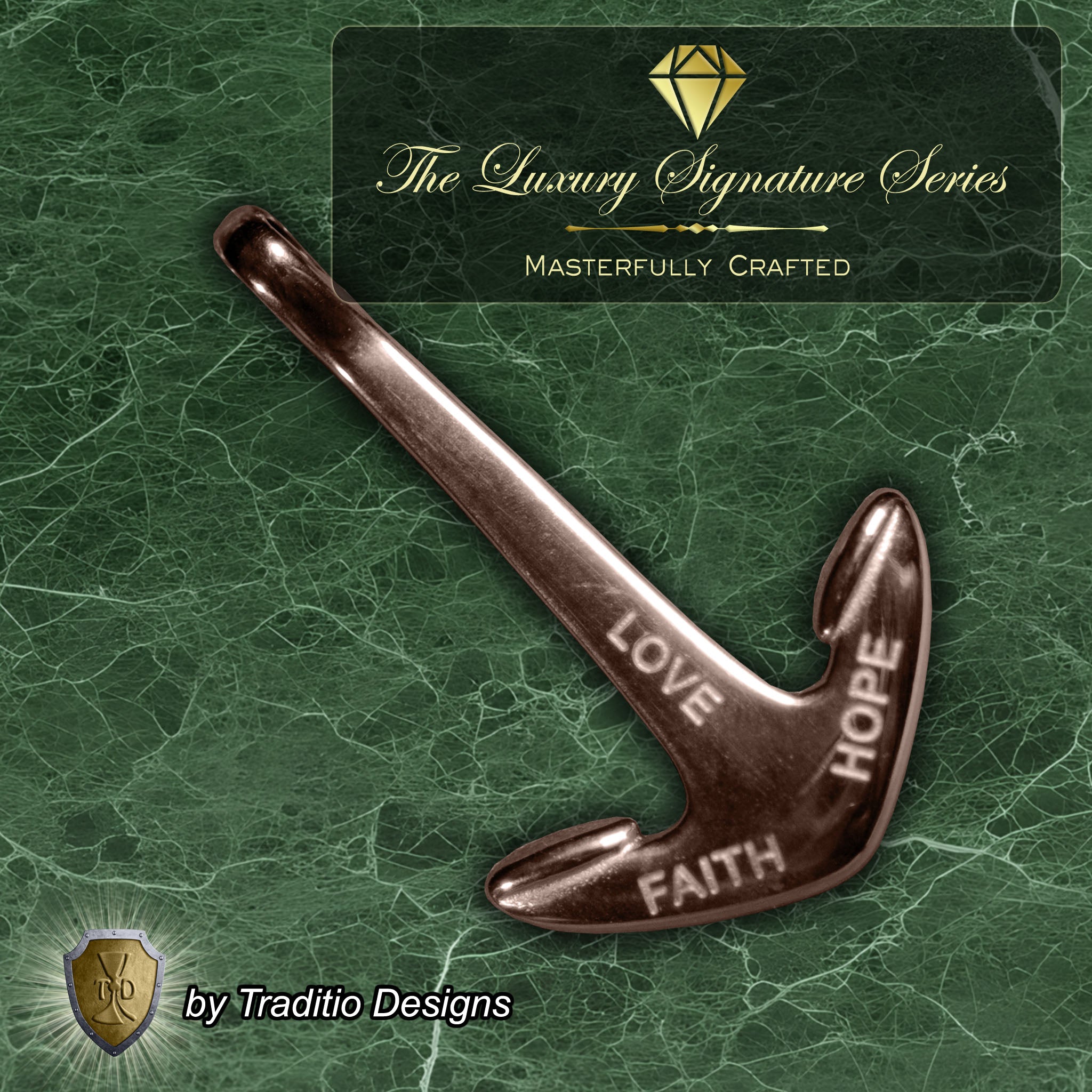 St. Philomena 18K Rose Gold Anchor Pendant & 4mm Curb Chain | Faith, Hope, Love | Traditio Designs Exclusive