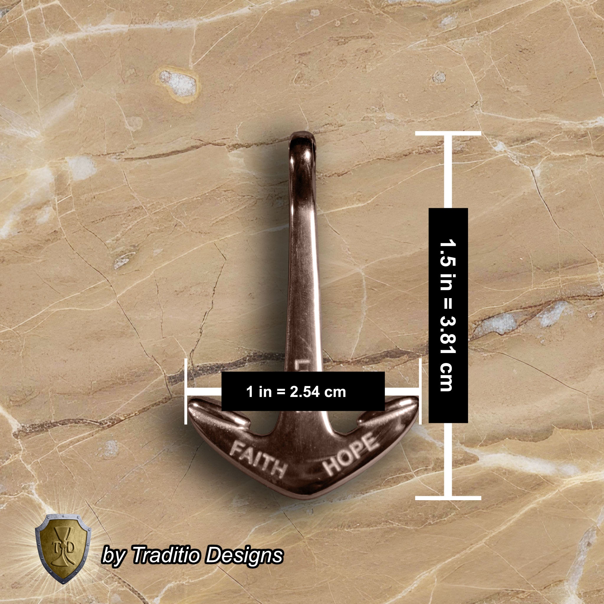 St. Philomena 18K Rose Gold Anchor Pendant & 4mm Curb Chain | Faith, Hope, Love | Traditio Designs Exclusive