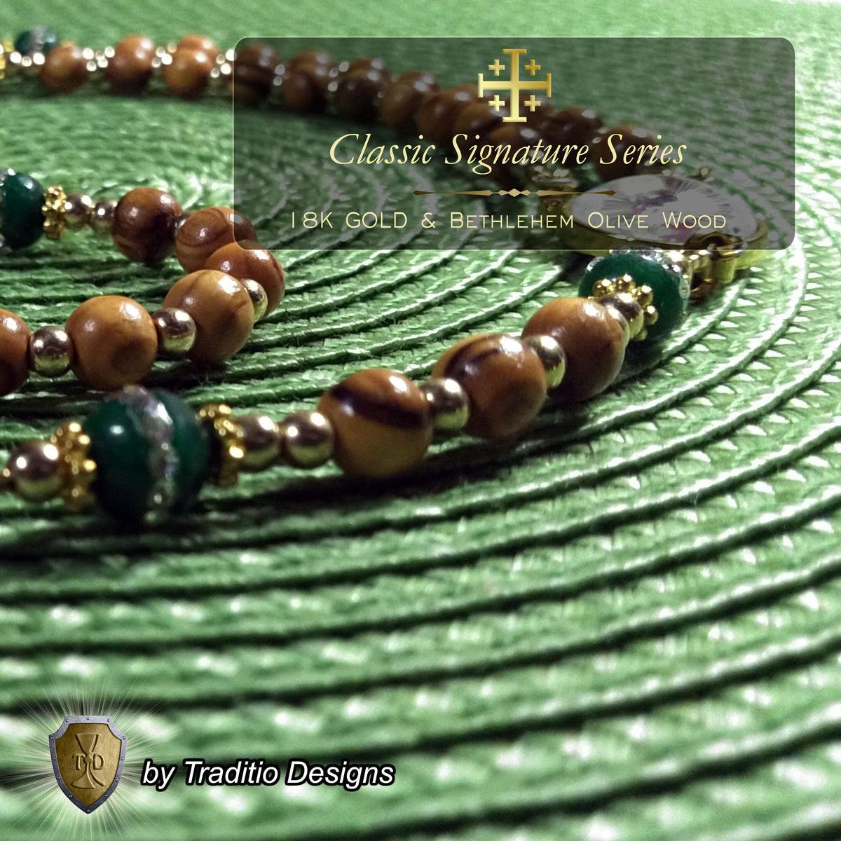 Most Chaste Heart of Joseph Limited Edition Classic Relic Rosary | 18K Gold & Bethlehem Olive Wood | Protection of Families & Provision | Emerald Green Jade | 3rd Class Relic