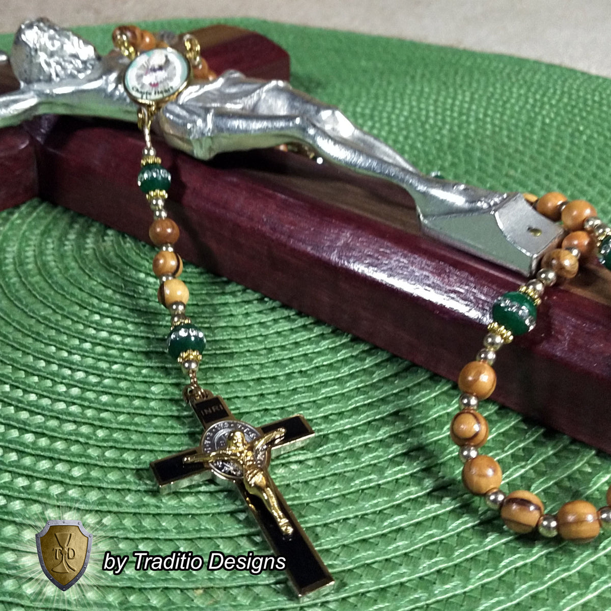 Most Chaste Heart of Joseph Limited Edition Classic Relic Rosary | 18K Gold & Bethlehem Olive Wood | Protection of Families & Provision | Emerald Green Jade | 3rd Class Relic