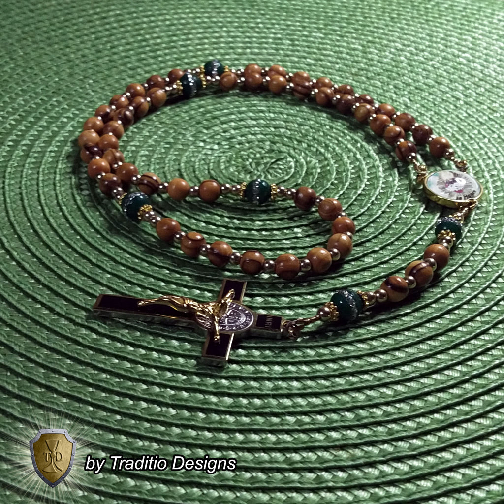 Most Chaste Heart of Joseph Limited Edition Classic Relic Rosary | 18K Gold & Bethlehem Olive Wood | Protection of Families & Provision | Emerald Green Jade | 3rd Class Relic