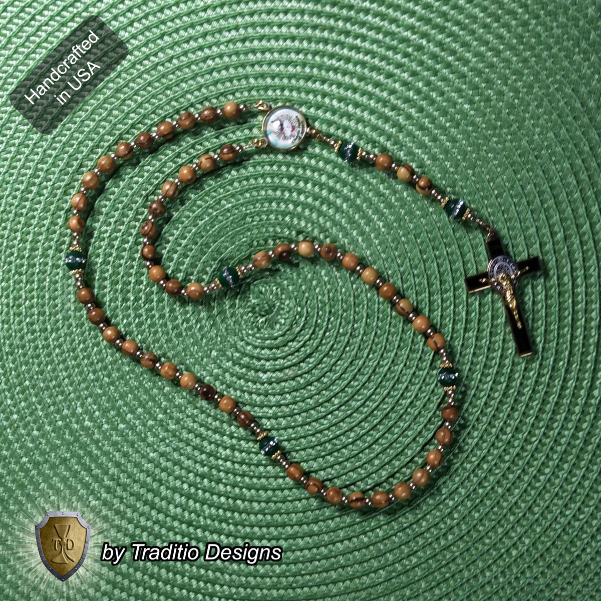 Most Chaste Heart of Joseph Limited Edition Classic Relic Rosary | 18K Gold & Bethlehem Olive Wood | Protection of Families & Provision | Emerald Green Jade | 3rd Class Relic