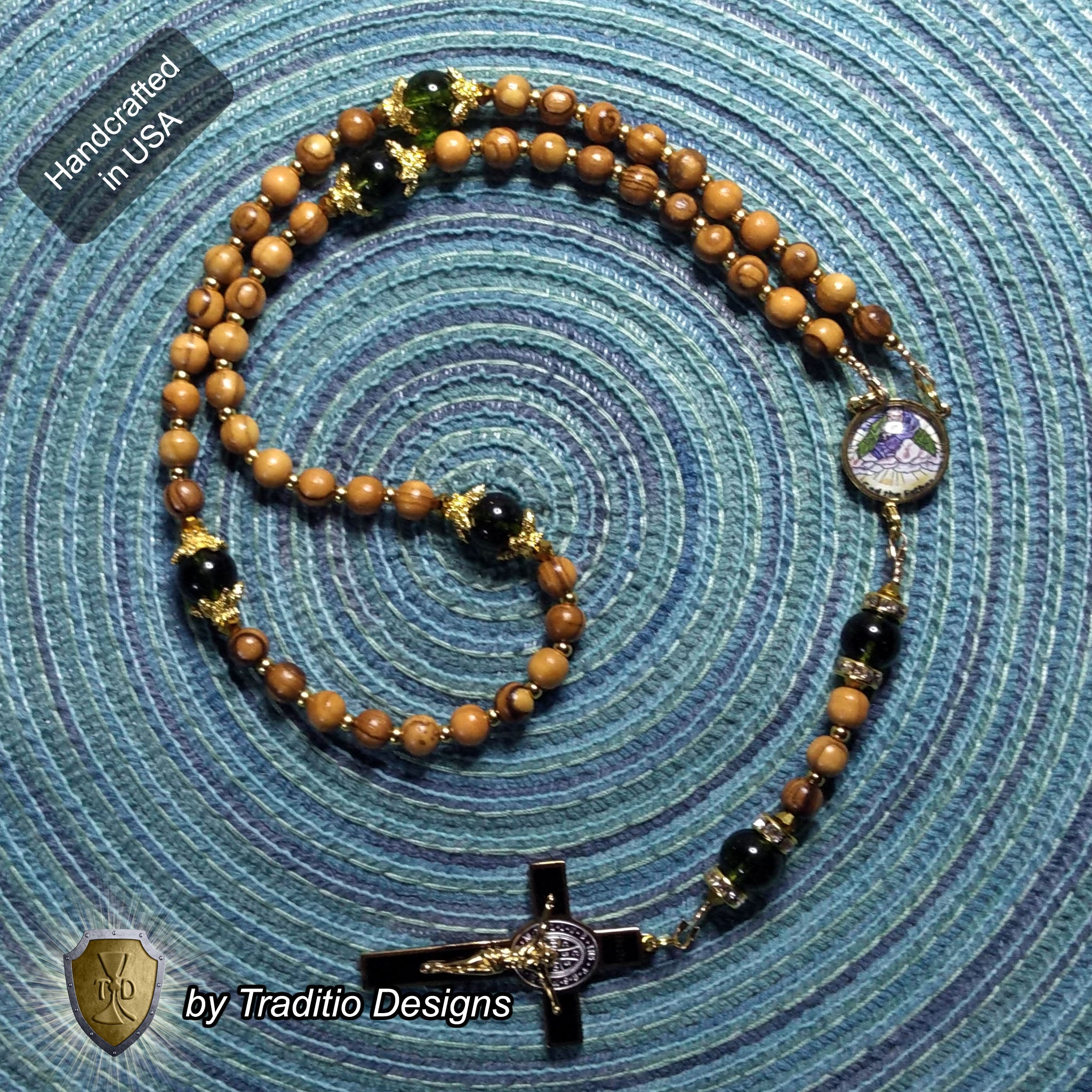 God the Father Limited Edition Classic Rosary | 18K Yellow Gold | Bethlehem Olive Wood & Green Peridot | 1741 St. Benedict Crucifix