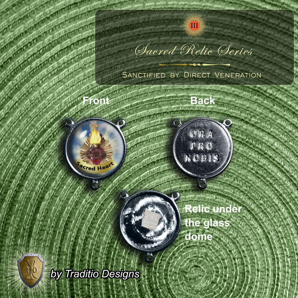 Sacred Heart Limited Edition Classic Relic Rosary | 18K Gold & Silver | Bethlehem Olive Wood & Ruby Jade | 3rd Class Relic of Our Lord (21 Touch-Points)