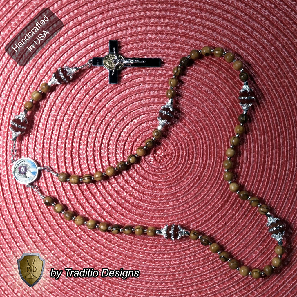 Sacred Heart Limited Edition Classic Relic Rosary | 18K Gold & Silver | Bethlehem Olive Wood & Ruby Jade | 3rd Class Relic of Our Lord (21 Touch-Points)