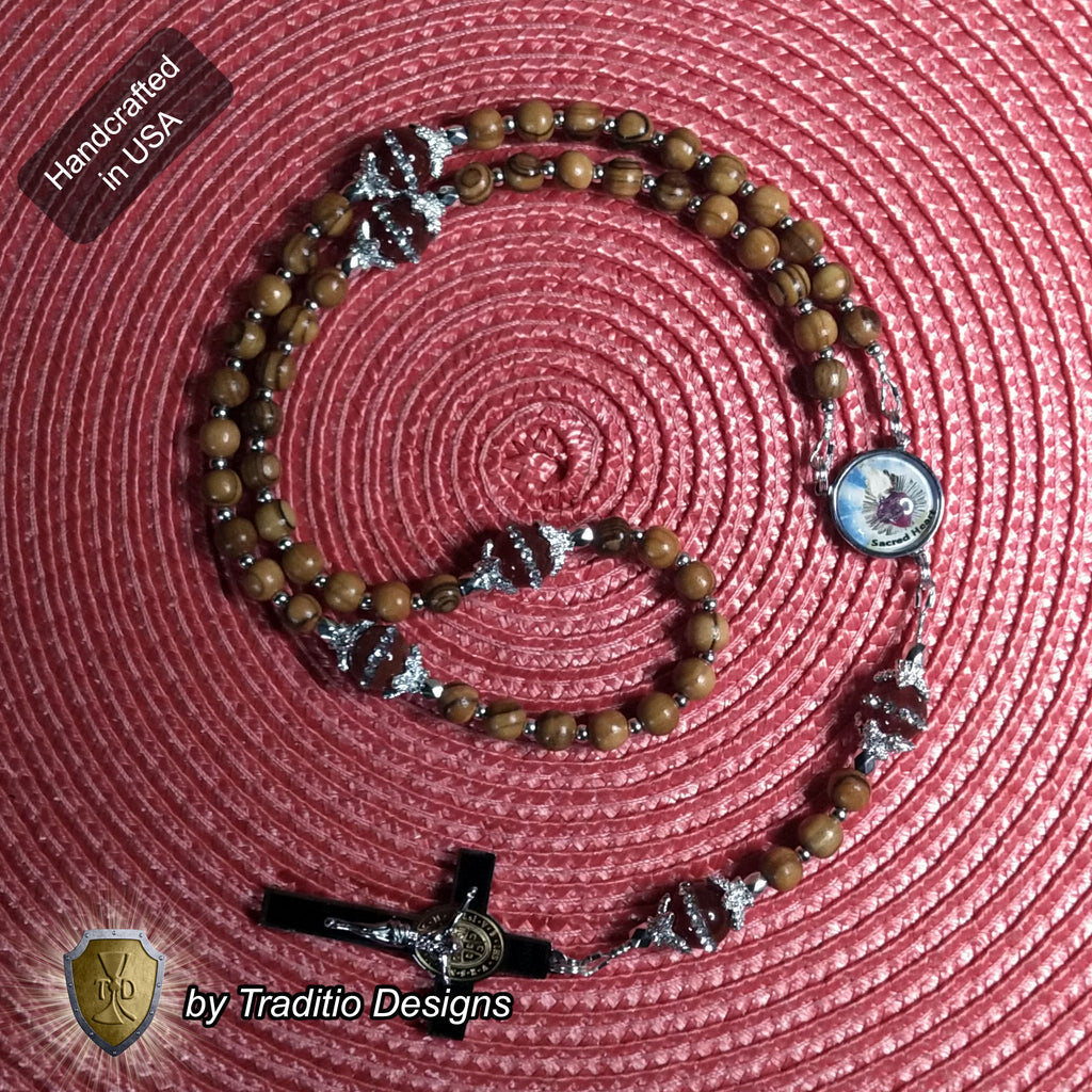 Sacred Heart Limited Edition Classic Relic Rosary | 18K Gold & Silver | Bethlehem Olive Wood & Ruby Jade | 3rd Class Relic of Our Lord (21 Touch-Points)