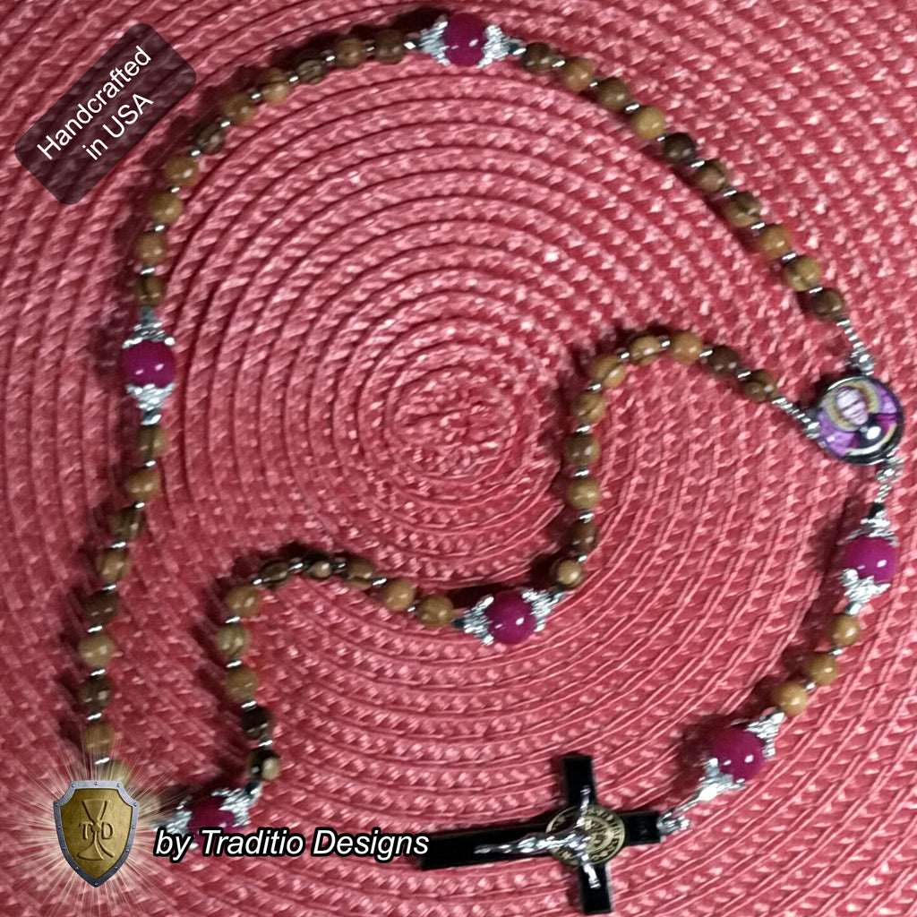 Bl. Fulton J. Sheen Limited Edition Classic Rosary | Infant Health, Heart Relief & Broadcasters | 18K Gold & Onyx Black Gold | Bethlehem Olive Wood & Red Jade