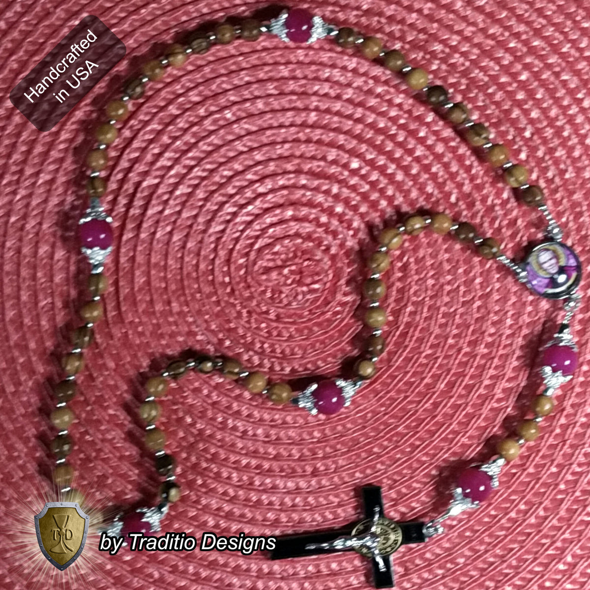 Bl. Fulton J. Sheen Limited Edition Classic Rosary | Infant Health, Heart Relief & Broadcasters | 18K Gold & Onyx Black Gold | Bethlehem Olive Wood & Red Jade