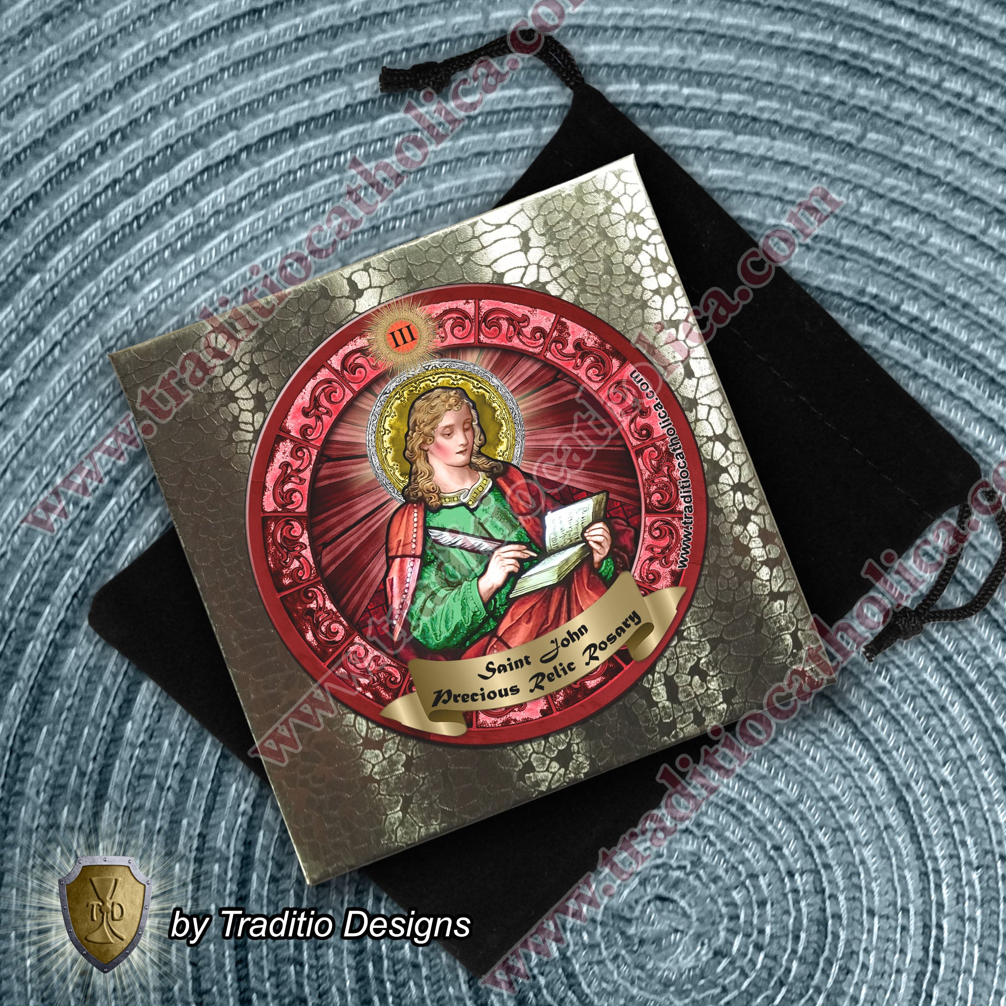 St. John the Evangelist Limited Edition Classic Relic Rosary | 18K Gold & Bethlehem Olive Wood | Burns, Epilepsy & Protection | Ruby Red Jade | 3rd Class Relic
