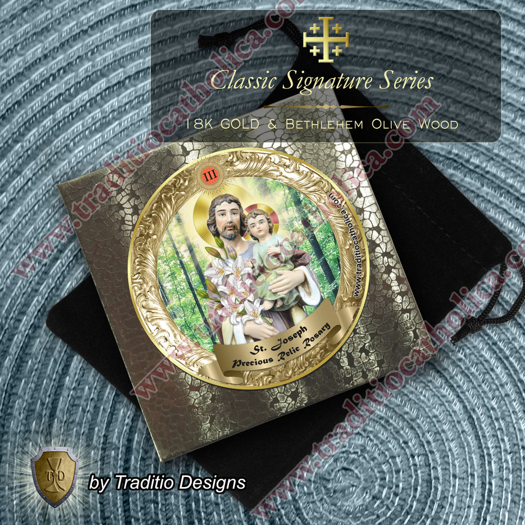 St. Joseph Limited Edition Classic Relic Rosary | Families, Carpenters, Married Couples, Laborers & House Seekers | 18K Gold & Bethlehem Olive Wood | Peridot Crystal | 3rd Class Relic