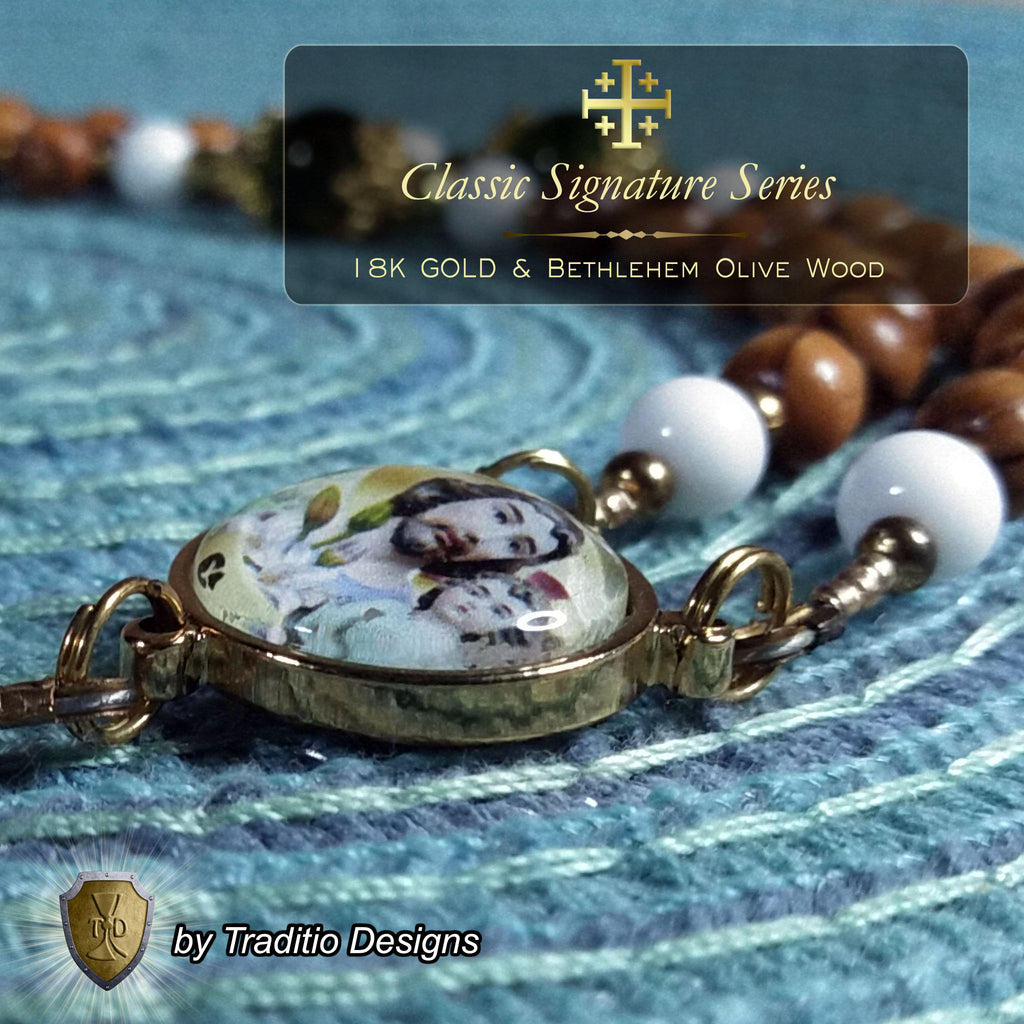 St. Joseph Limited Edition Classic Relic Rosary | Families, Carpenters, Married Couples, Laborers & House Seekers | 18K Gold & Bethlehem Olive Wood | Peridot Crystal | 3rd Class Relic