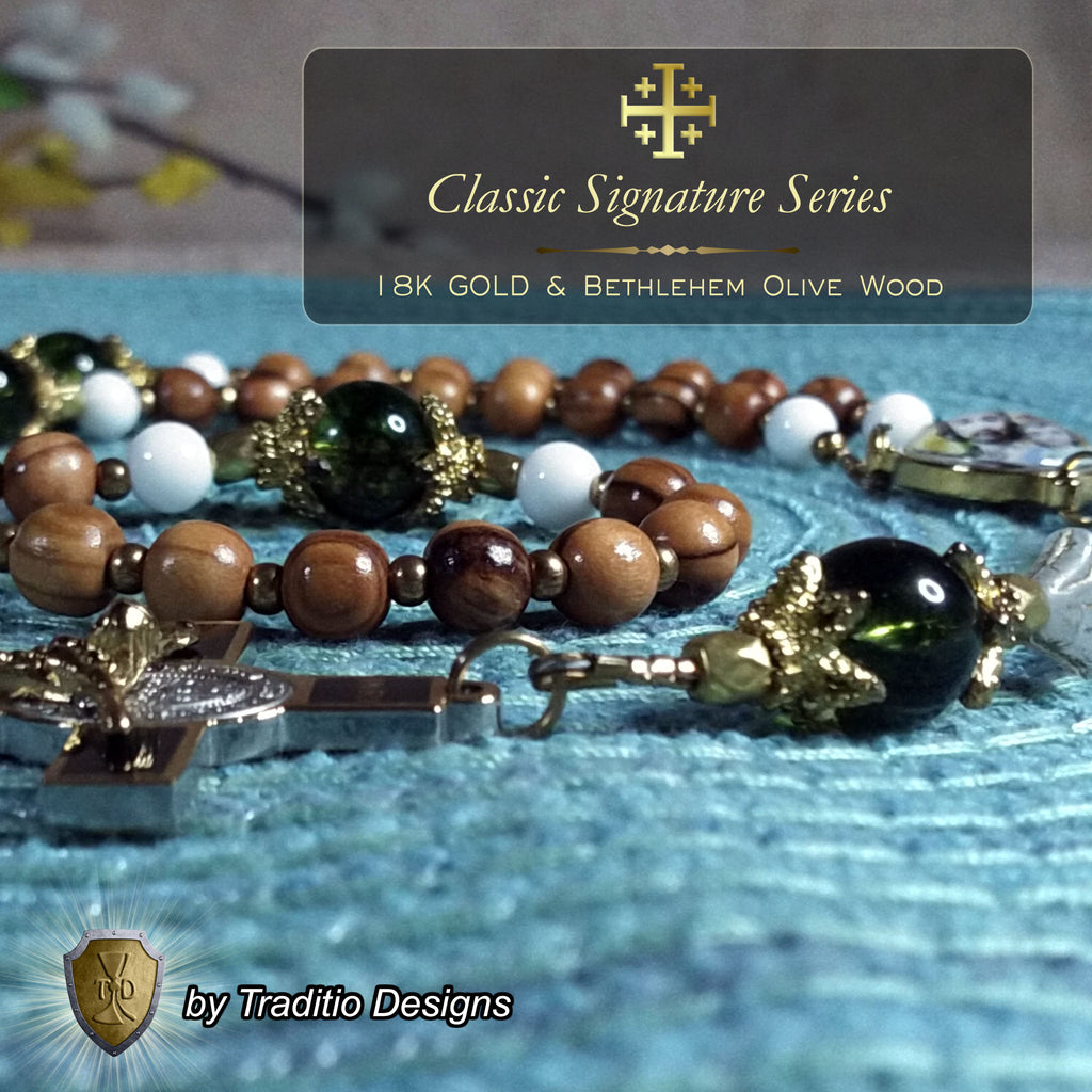St. Joseph Limited Edition Classic Relic Rosary | Families, Carpenters, Married Couples, Laborers & House Seekers | 18K Gold & Bethlehem Olive Wood | Peridot Crystal | 3rd Class Relic