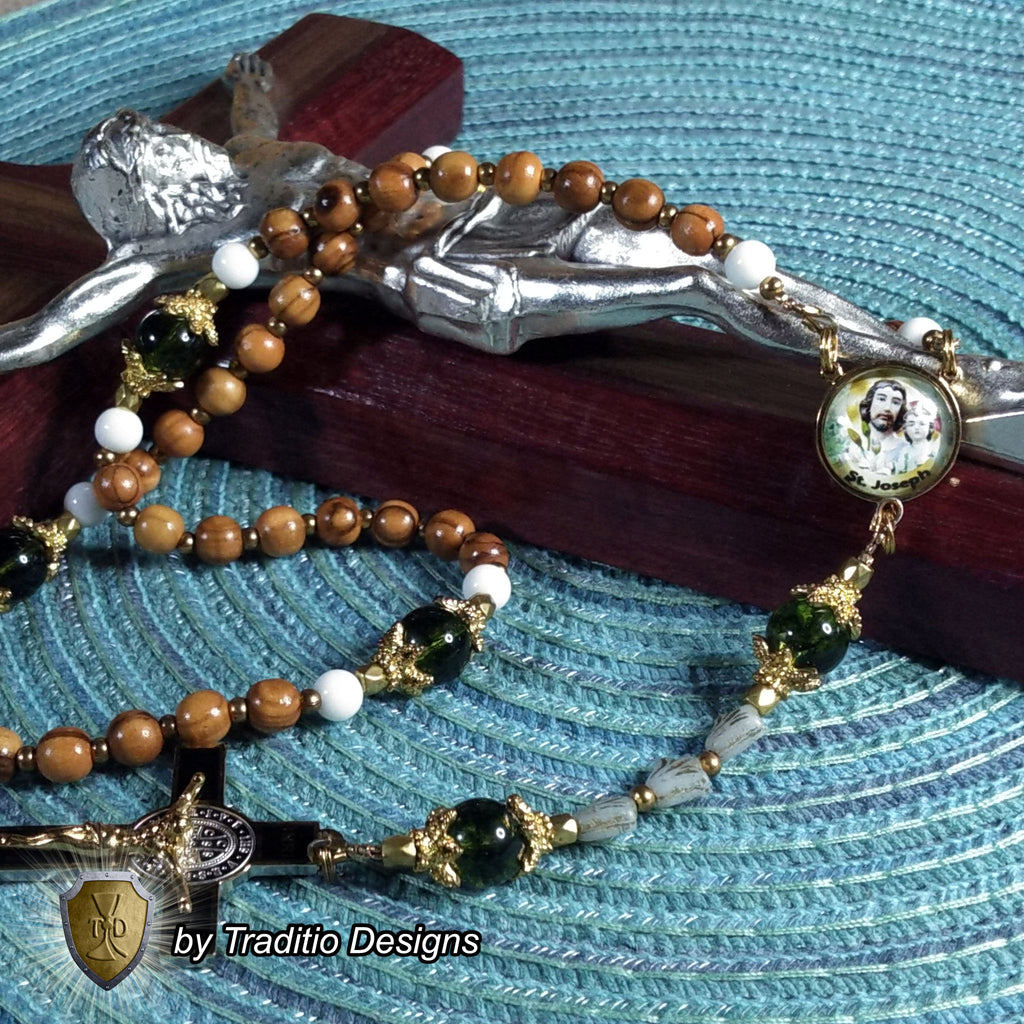 St. Joseph Limited Edition Classic Relic Rosary | Families, Carpenters, Married Couples, Laborers & House Seekers | 18K Gold & Bethlehem Olive Wood | Peridot Crystal | 3rd Class Relic