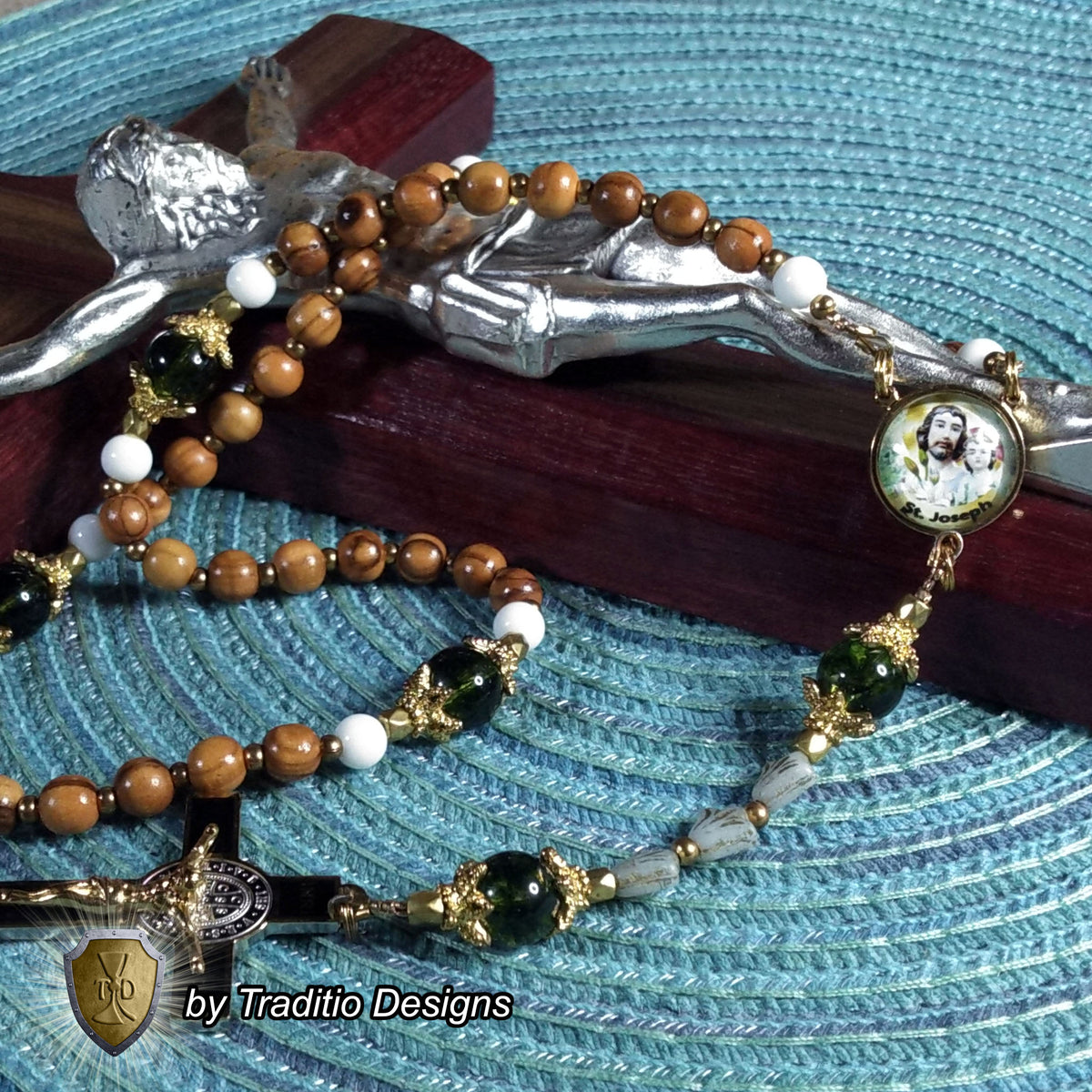 St. Joseph Limited Edition Classic Relic Rosary | Families, Carpenters, Married Couples, Laborers & House Seekers | 18K Gold & Bethlehem Olive Wood | Peridot Crystal | 3rd Class Relic