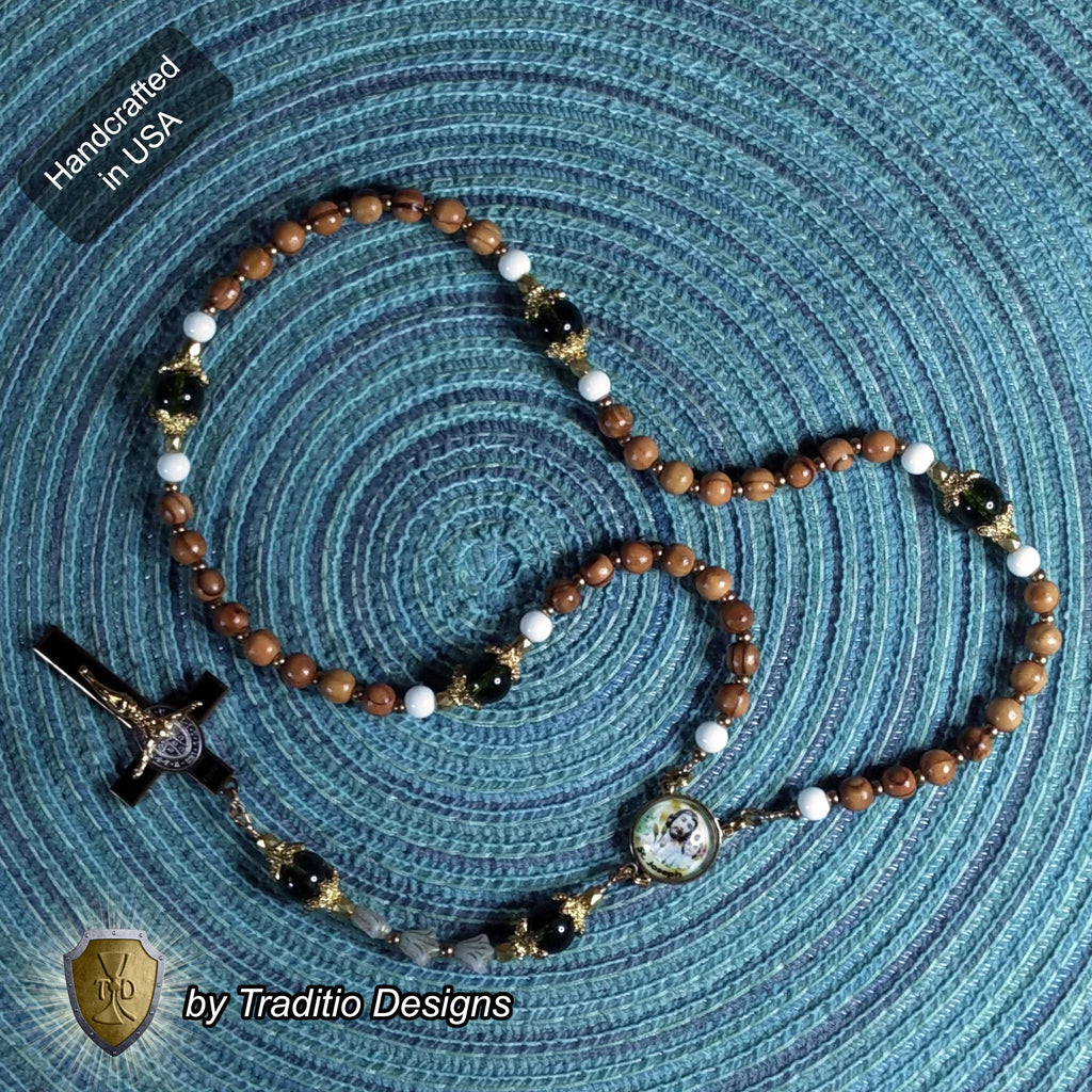 St. Joseph Limited Edition Classic Relic Rosary | Families, Carpenters, Married Couples, Laborers & House Seekers | 18K Gold & Bethlehem Olive Wood | Peridot Crystal | 3rd Class Relic