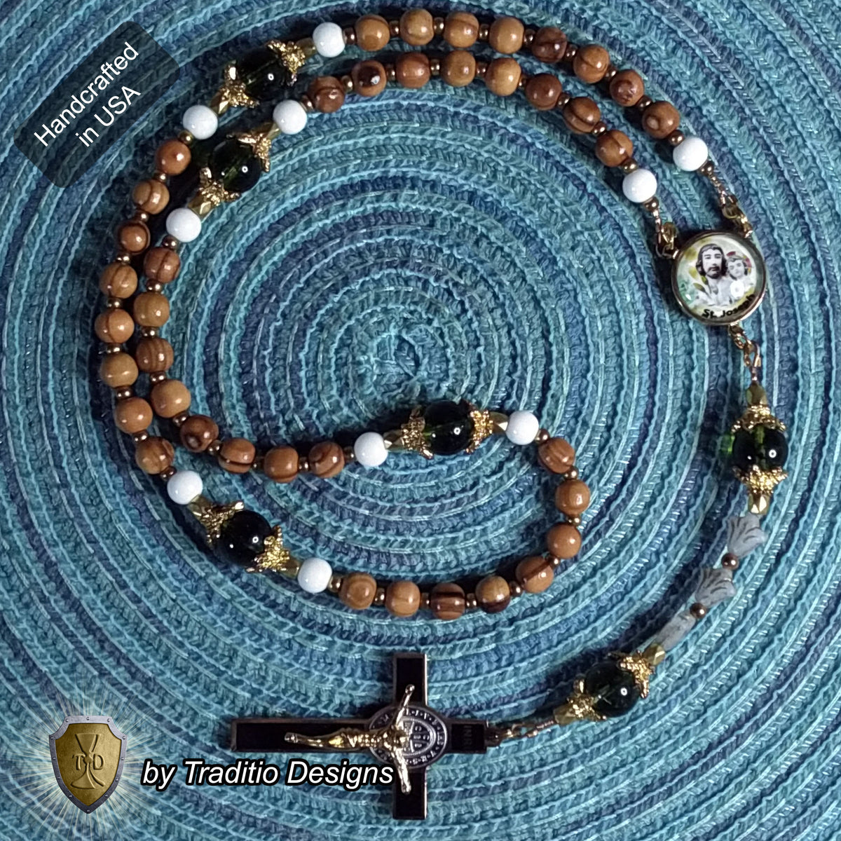 St. Joseph Limited Edition Classic Relic Rosary | Families, Carpenters, Married Couples, Laborers & House Seekers | 18K Gold & Bethlehem Olive Wood | Peridot Crystal | 3rd Class Relic