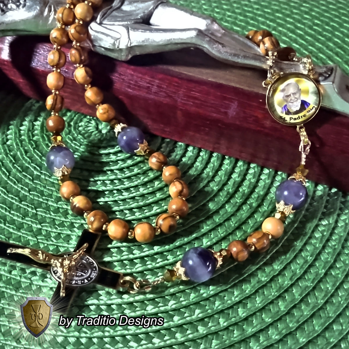 St. Padre Pio Limited Edition Classic Relic Rosary | 18K Gold & Bethlehem Olive Wood | Physical & Mental Healing, Stress Relief & Confessors | Natural Amethyst | 3rd Class Relic