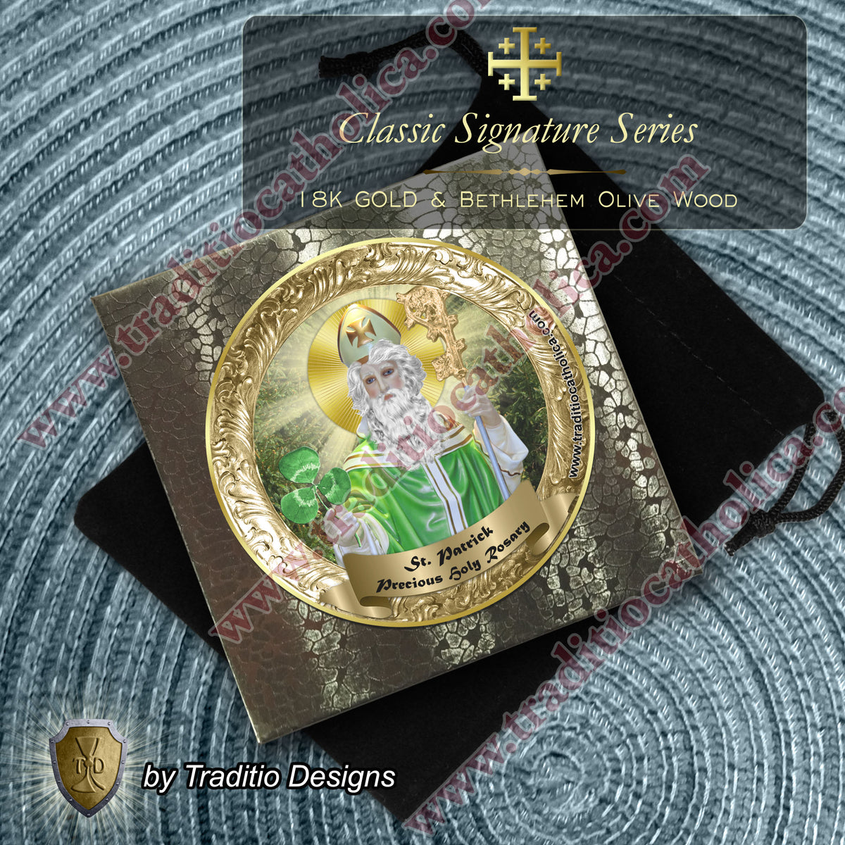 St. Patrick Limited Edition Classic Rosary | Protection Against Snakes, Engineers & Paralegals | 18K Gold & Bethlehem Olive Wood | Green Jade