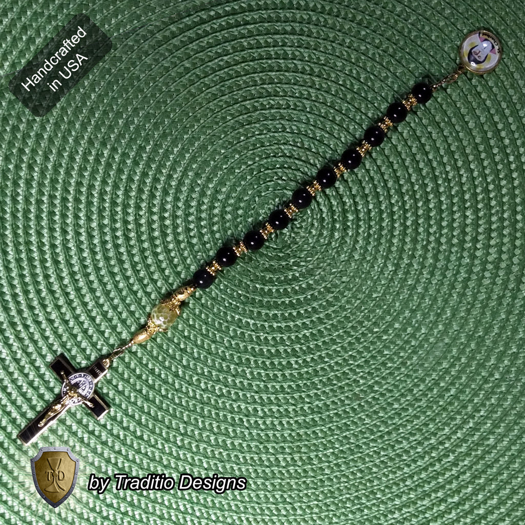 St. Charbel Limited Edition Royal Decade Relic Rosary | General Healing, Miraculous Intercession & Lebanon | 18K Gold | Rainbow Black Obsidian & Yellow Agate | 3rd Class Relic