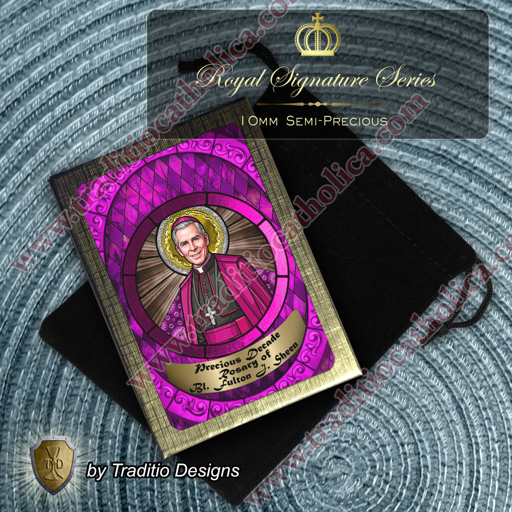 Bl. Fulton J. Sheen Limited Edition Royal Decade Rosary | Infant Health, Heart Relief & Broadcasters | 18K Gold & Onyx Black Gold | Black Obsidian & Red Jade