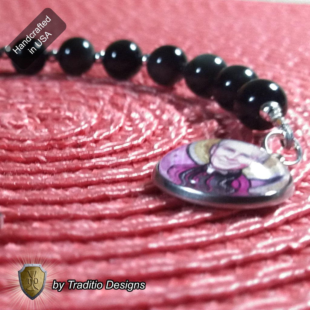 Bl. Fulton J. Sheen Limited Edition Royal Decade Rosary | Infant Health, Heart Relief & Broadcasters | 18K Gold & Onyx Black Gold | Black Obsidian & Red Jade