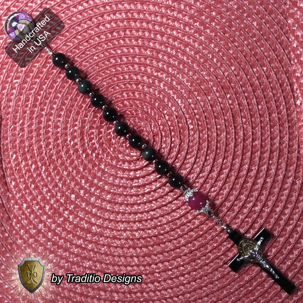 Bl. Fulton J. Sheen Limited Edition Royal Decade Rosary | Infant Health, Heart Relief & Broadcasters | 18K Gold & Onyx Black Gold | Black Obsidian & Red Jade