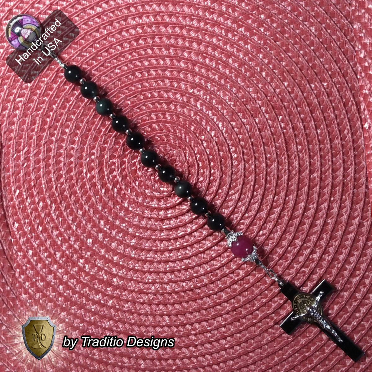 Bl. Fulton J. Sheen Limited Edition Royal Decade Rosary | Infant Health, Heart Relief & Broadcasters | 18K Gold & Onyx Black Gold | Black Obsidian & Red Jade