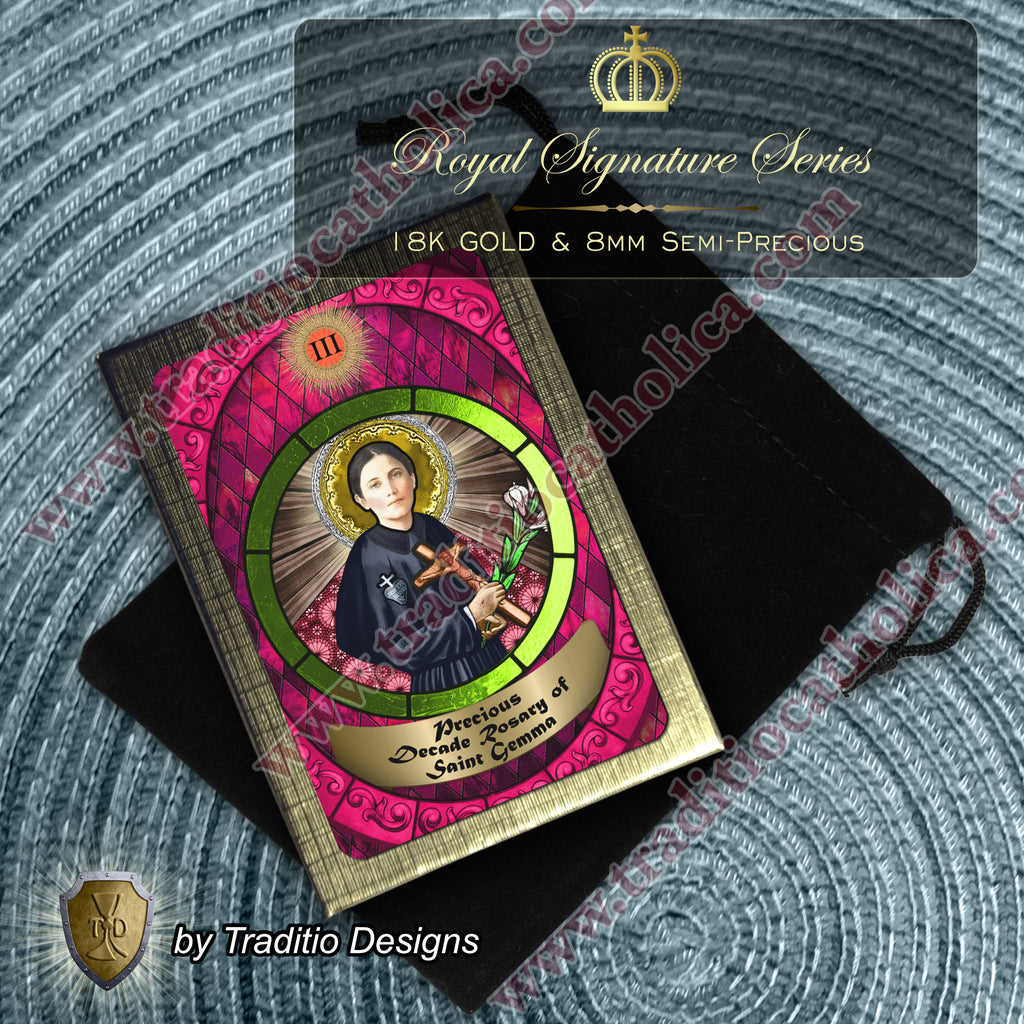 St. Gemma Galgani Limited Edition Decade Relic Rosary | 18K Gold | Green Snowflake Obsidian & Amazonite | 3rd Class Relic