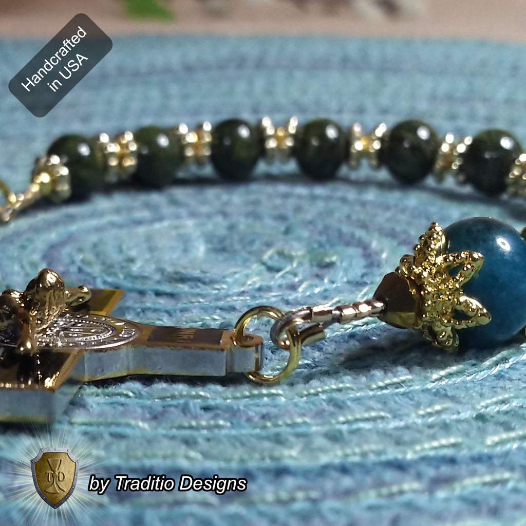 St. Gemma Galgani Limited Edition Decade Relic Rosary | 18K Gold | Green Snowflake Obsidian & Amazonite | 3rd Class Relic