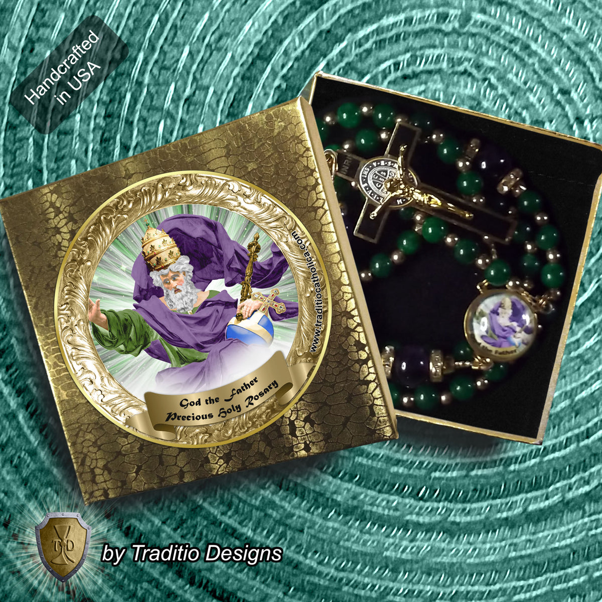 God the Father Limited Edition Majestic Rosary | Creation, Divine Protection, Paternal Care & Provision | 18K Gold | Korean Green Jade & Amethyst