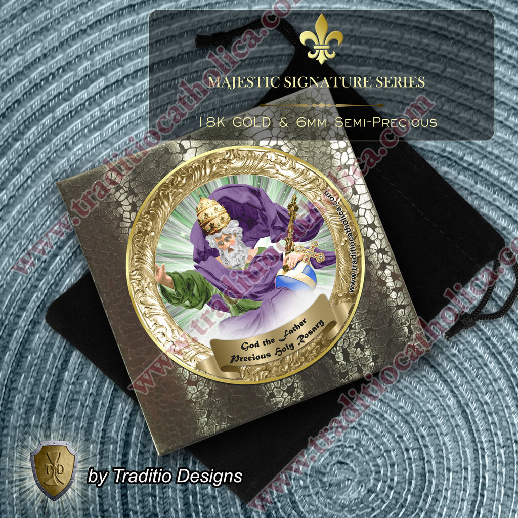 God the Father Limited Edition Majestic Rosary | Creation, Divine Protection, Paternal Care & Provision | 18K Gold | Korean Green Jade & Amethyst