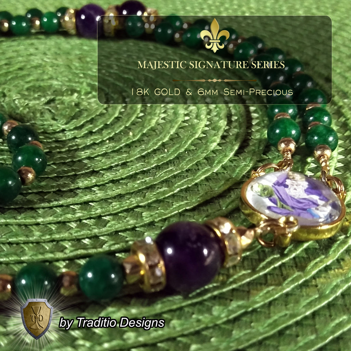 God the Father Limited Edition Majestic Rosary | Creation, Divine Protection, Paternal Care & Provision | 18K Gold | Korean Green Jade & Amethyst