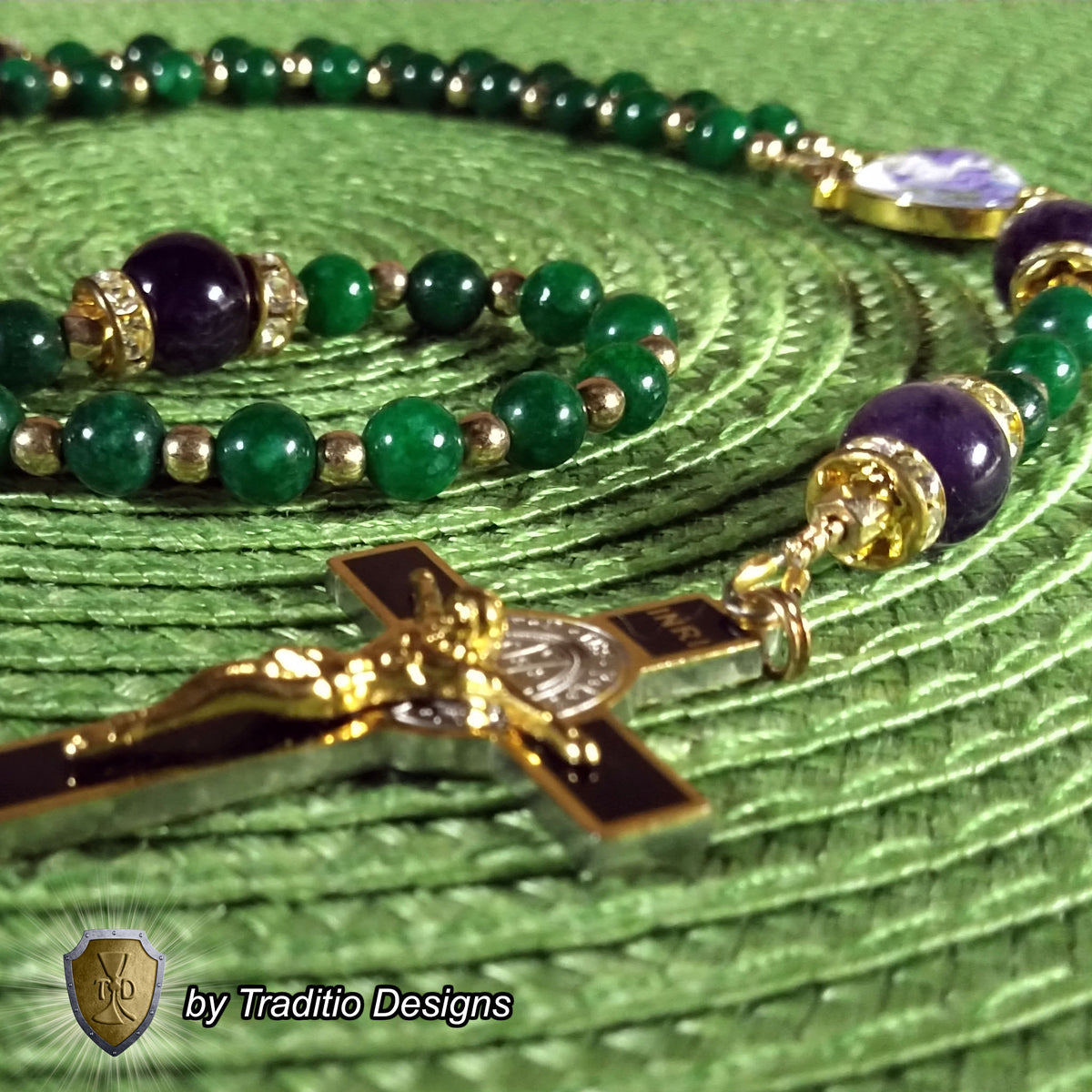 God the Father Limited Edition Majestic Rosary | Creation, Divine Protection, Paternal Care & Provision | 18K Gold | Korean Green Jade & Amethyst