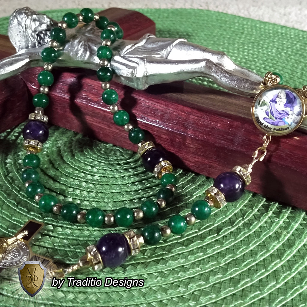 God the Father Limited Edition Majestic Rosary | Creation, Divine Protection, Paternal Care & Provision | 18K Gold | Korean Green Jade & Amethyst