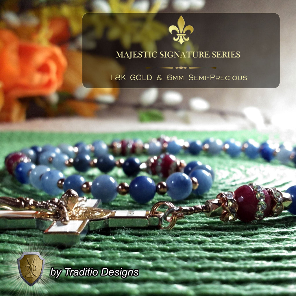Immaculate Heart of Mary Limited Edition Majestic Relic Rosary | 18K Rose Gold | Blue Aventurine & Red Carnelian | 3rd Class Relic of the Blessed Virgin Mary