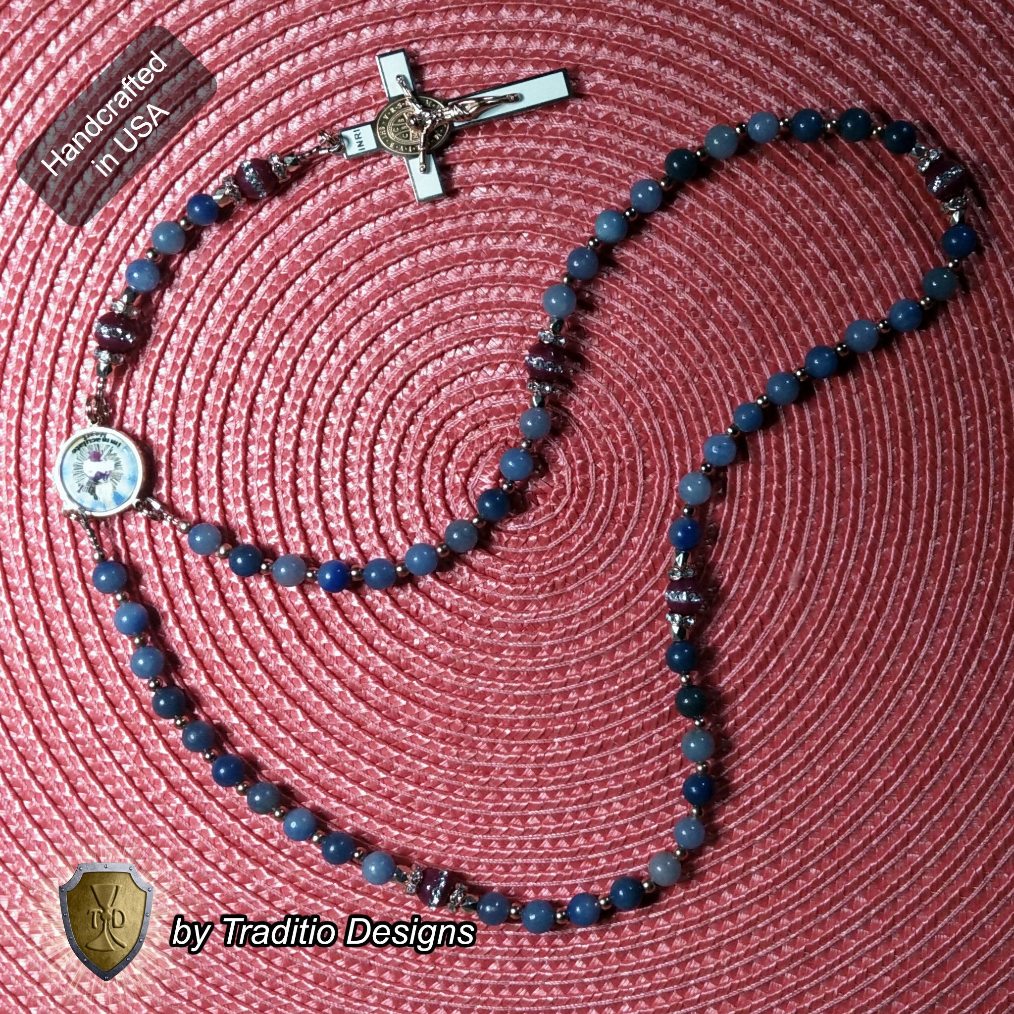 Immaculate Heart of Mary Limited Edition Majestic Relic Rosary | 18K Rose Gold | Blue Aventurine & Red Carnelian | 3rd Class Relic of the Blessed Virgin Mary