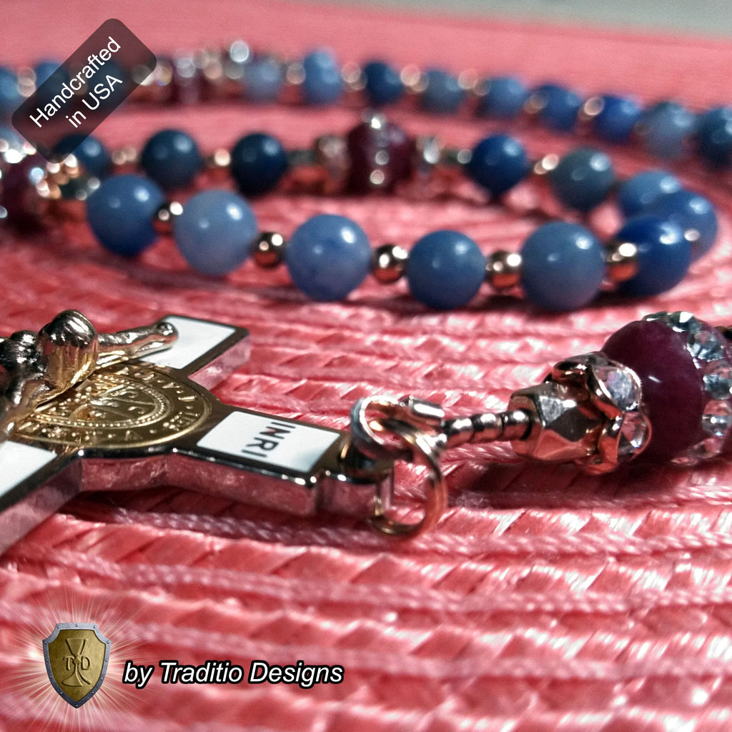 Immaculate Heart of Mary Limited Edition Majestic Relic Rosary | 18K Rose Gold | Blue Aventurine & Red Carnelian | 3rd Class Relic of the Blessed Virgin Mary