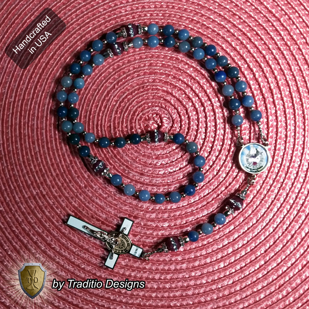 Immaculate Heart of Mary Limited Edition Majestic Relic Rosary | 18K Rose Gold | Blue Aventurine & Red Carnelian | 3rd Class Relic of the Blessed Virgin Mary