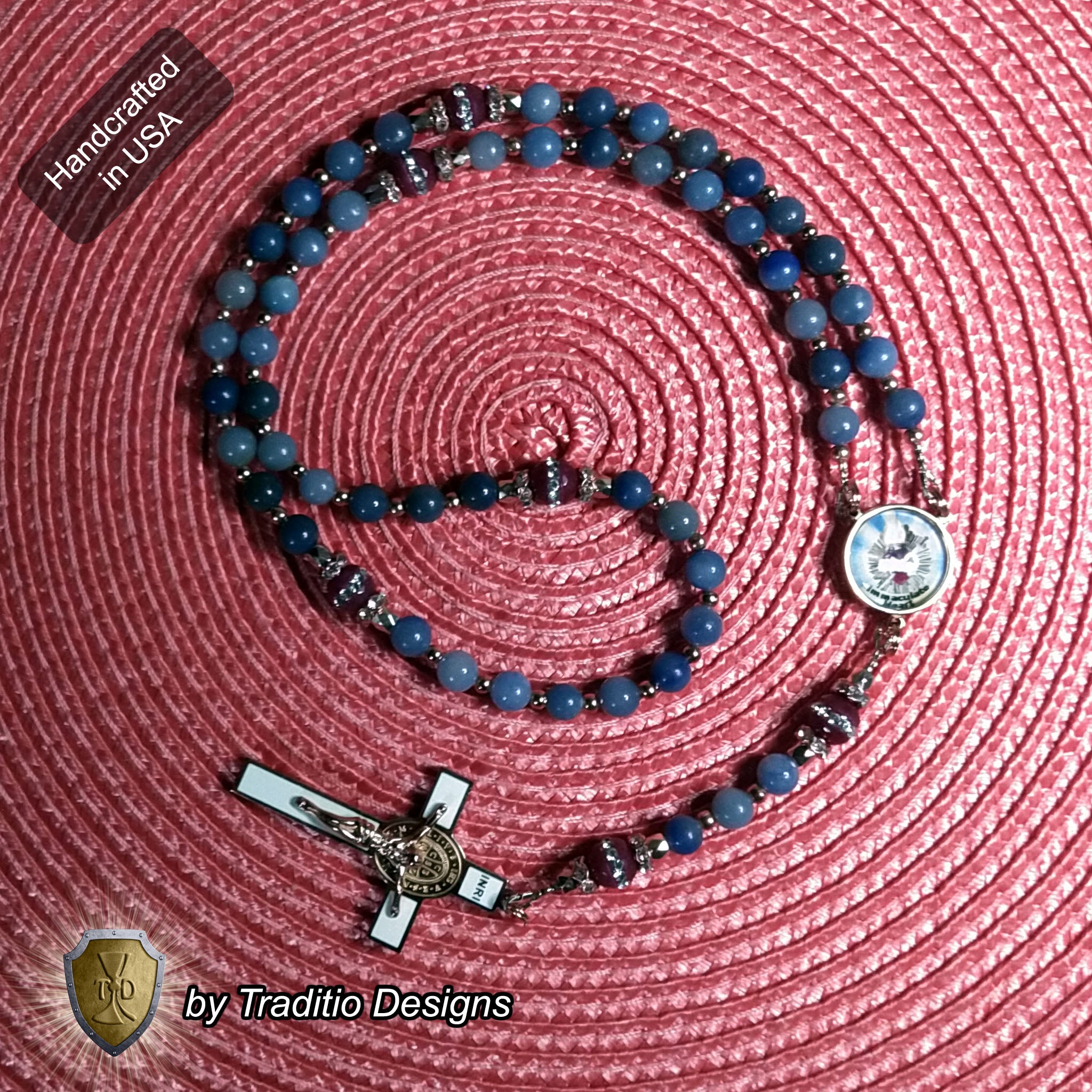 Immaculate Heart of Mary Limited Edition Majestic Relic Rosary | 18K Rose Gold | Blue Aventurine & Red Carnelian | 3rd Class Relic of the Blessed Virgin Mary